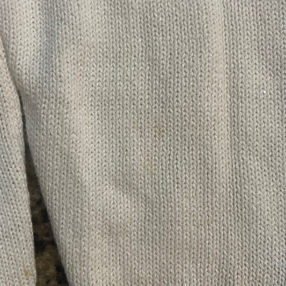 Christopher & Banks Christmas Tree Cardigan Sweater Womens L Cream Gold Beaded - Picture 8 of 10